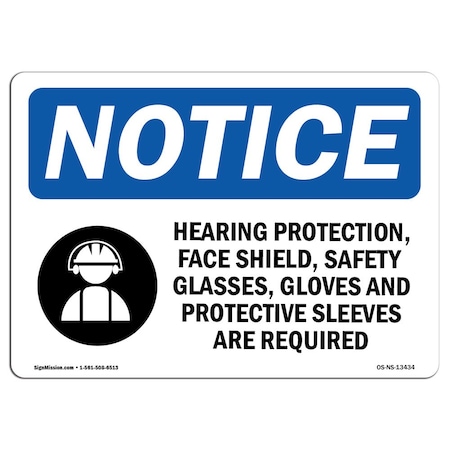 Signmission OSHA Sign, Hearing Protection Face Shield With Symbol, 24in X 18in Aluminum, 24" W, 18" H, Landscape OS-NS-A-1824-L-13434